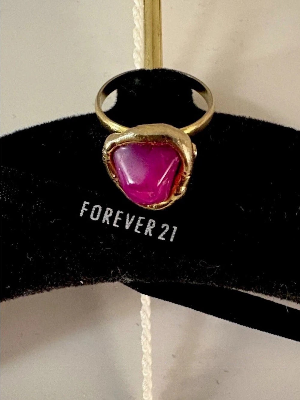 Handmade Fuchsia Pink Resin Cabochon Gold Organic Molten Bezel Statement Ring 4
